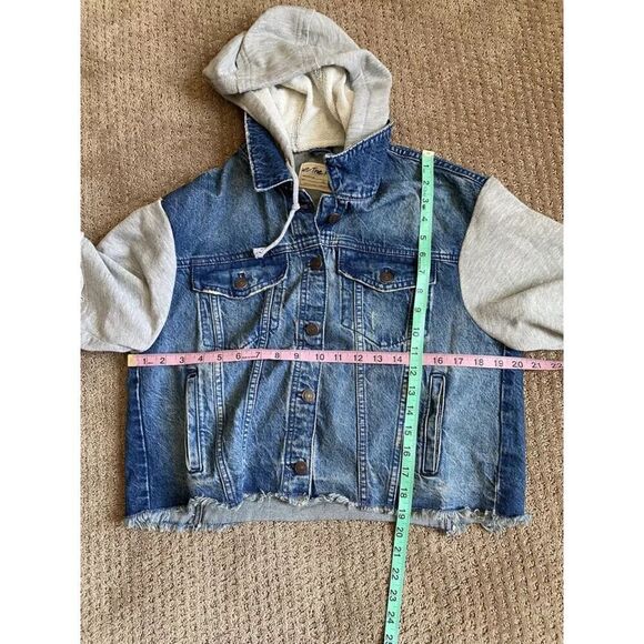 We the Free by Free People Denim Button Sweatshirt Sleeve Hooded Oversized Sz XS - Picture 7 of 9